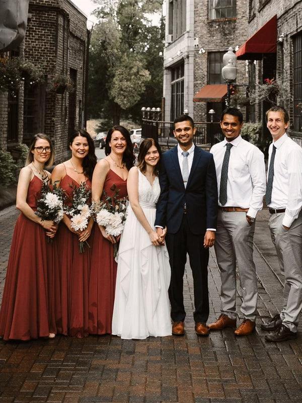 Chiffon Long Bridesmaid Dresses A-line Spaghetti Straps Gowns (ZD13265)