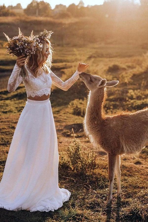 Chiffon Two Pieces Wedding Dresses A-line Long Sleeves Bridal Gown (ZD16244)