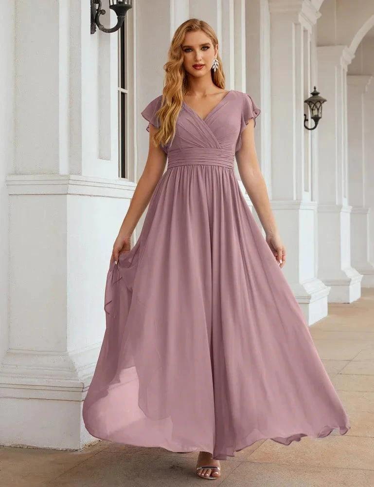 Numbersea V-Neck Bridesmaid Dress Floor Length Backless Formal Evening Dress 28024 by numbersea
