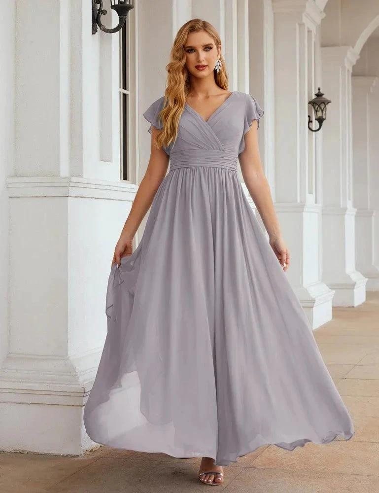 Numbersea V-Neck Bridesmaid Dress Floor Length Backless Formal Evening Dress 28024 by numbersea