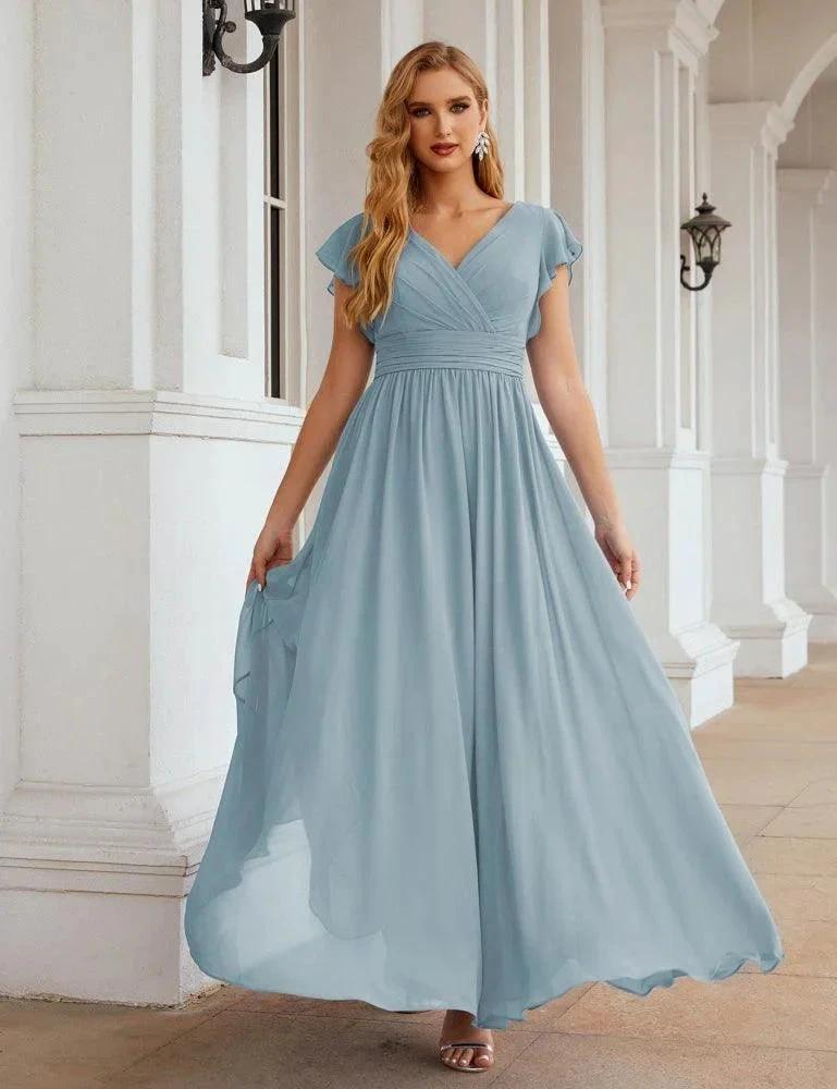 Numbersea V-Neck Bridesmaid Dress Floor Length Backless Formal Evening Dress 28024 by numbersea