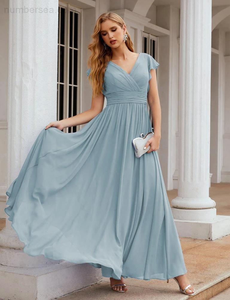 ZapDress V-Neck Bridesmaid Dress Floor Length Backless Formal Evening Dress 28024 (ZD17052)