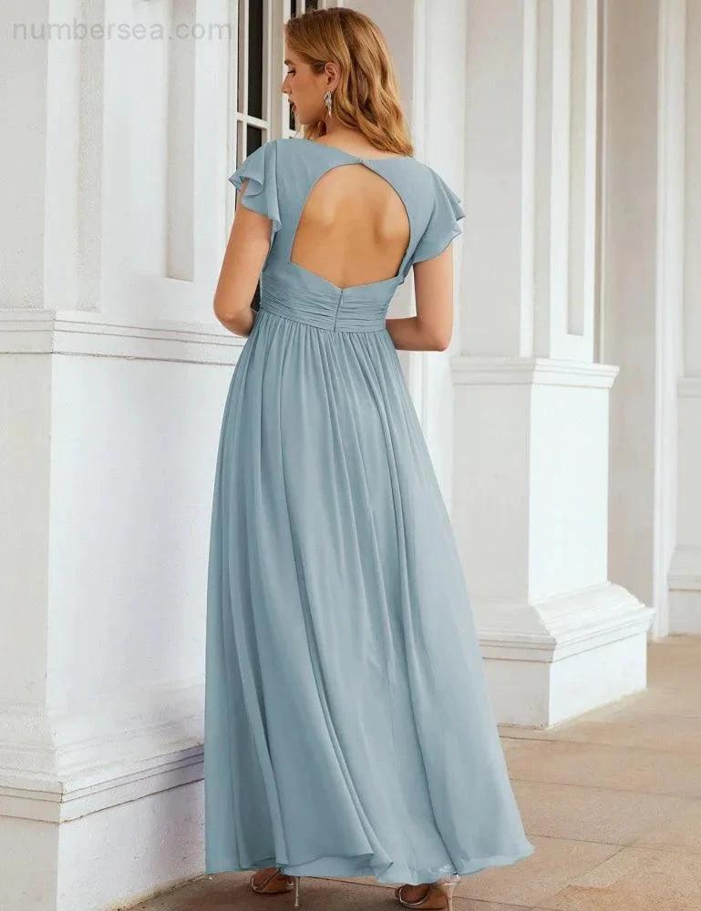 ZapDress V-Neck Bridesmaid Dress Floor Length Backless Formal Evening Dress 28024 (ZD17052)