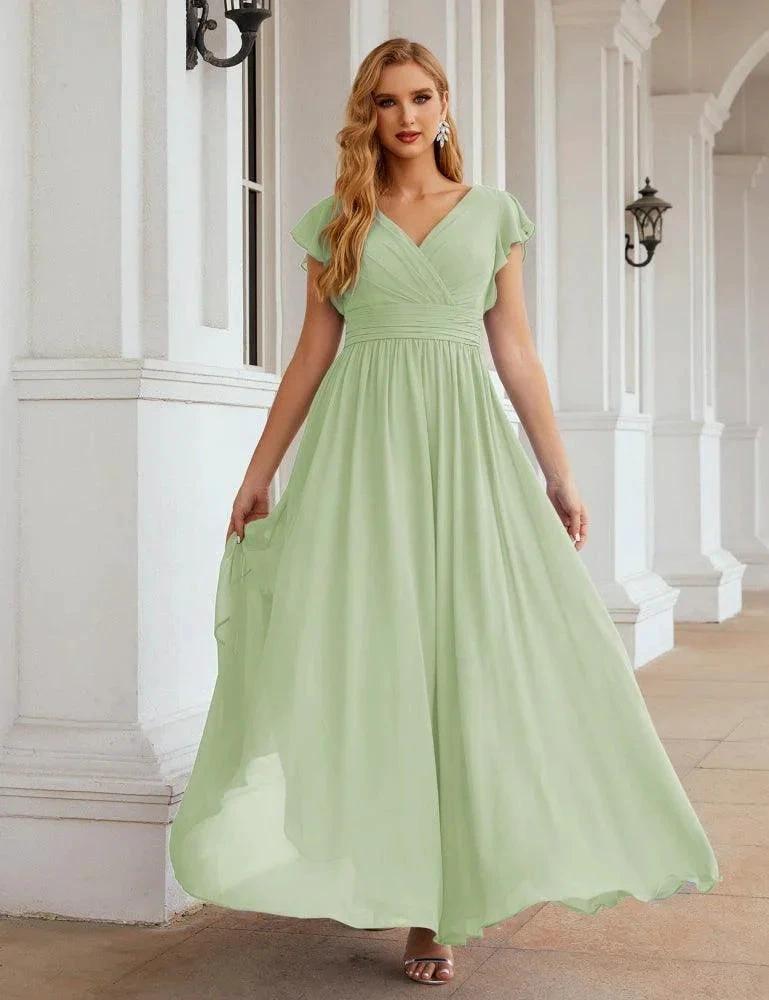 Numbersea V-Neck Bridesmaid Dress Floor Length Backless Formal Evening Dress 28024 by numbersea