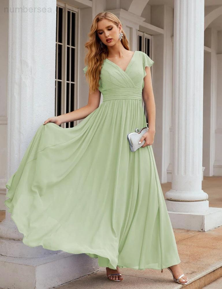 ZapDress V-Neck Bridesmaid Dress Floor Length Backless Formal Evening Dress 28024 (ZD17052)