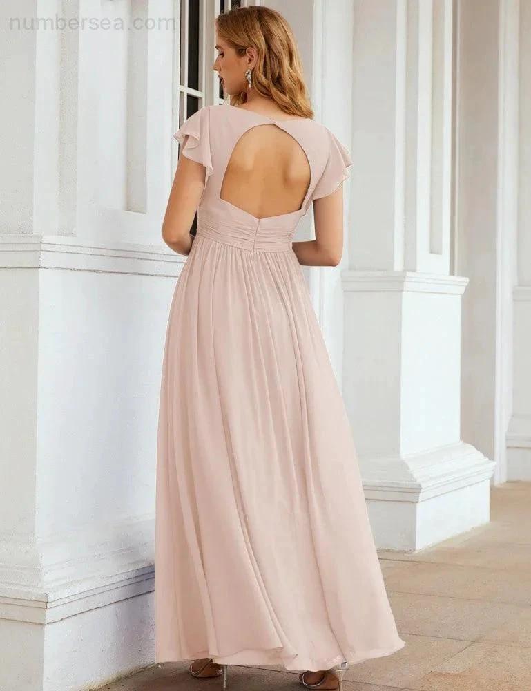 ZapDress V-Neck Bridesmaid Dress Floor Length Backless Formal Evening Dress 28024 (ZD17052)