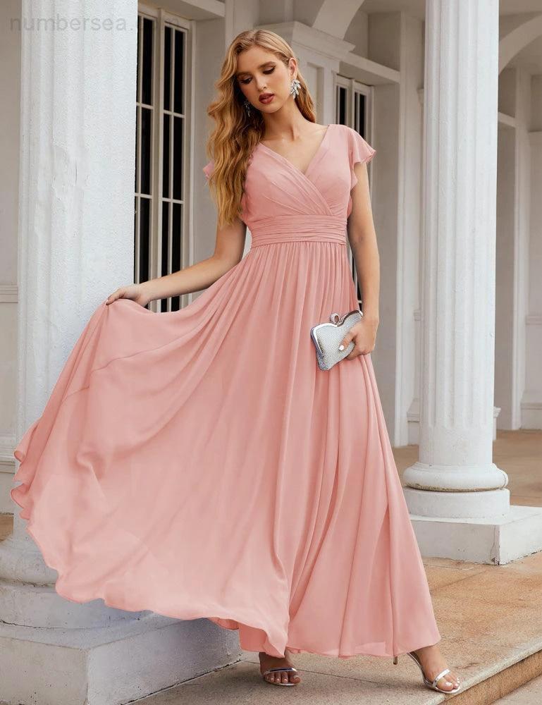 ZapDress V-Neck Bridesmaid Dress Floor Length Backless Formal Evening Dress 28024 (ZD17052)