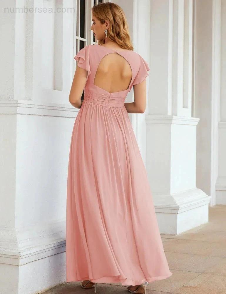 ZapDress V-Neck Bridesmaid Dress Floor Length Backless Formal Evening Dress 28024 (ZD17052)