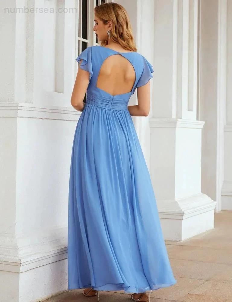 ZapDress V-Neck Bridesmaid Dress Floor Length Backless Formal Evening Dress 28024 (ZD17052)
