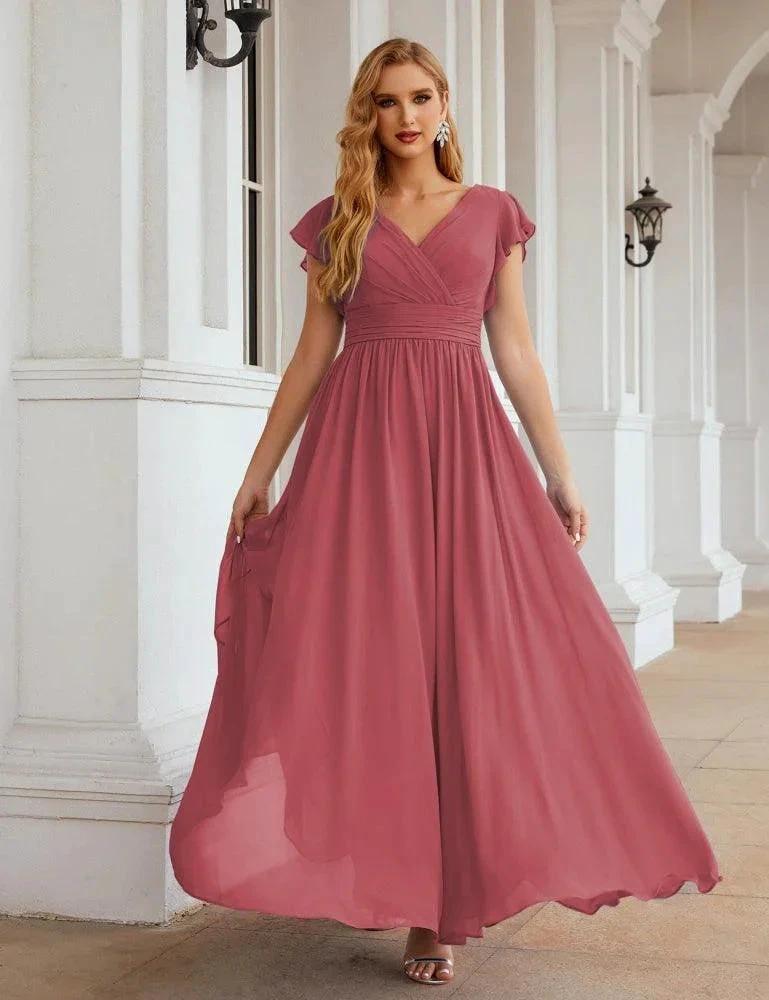 Numbersea V-Neck Bridesmaid Dress Floor Length Backless Formal Evening Dress 28024 by numbersea