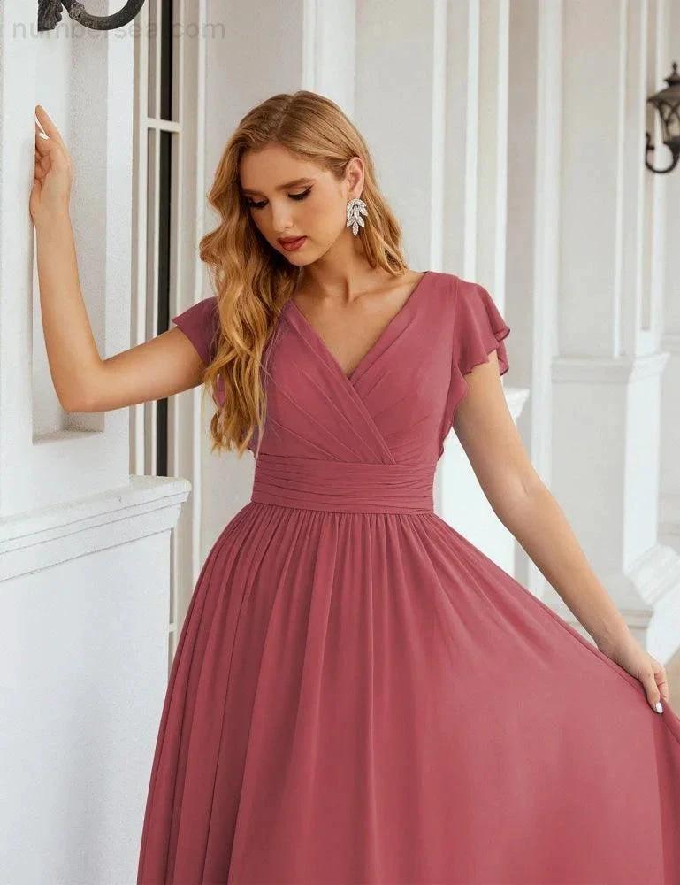 ZapDress V-Neck Bridesmaid Dress Floor Length Backless Formal Evening Dress 28024 (ZD17052)