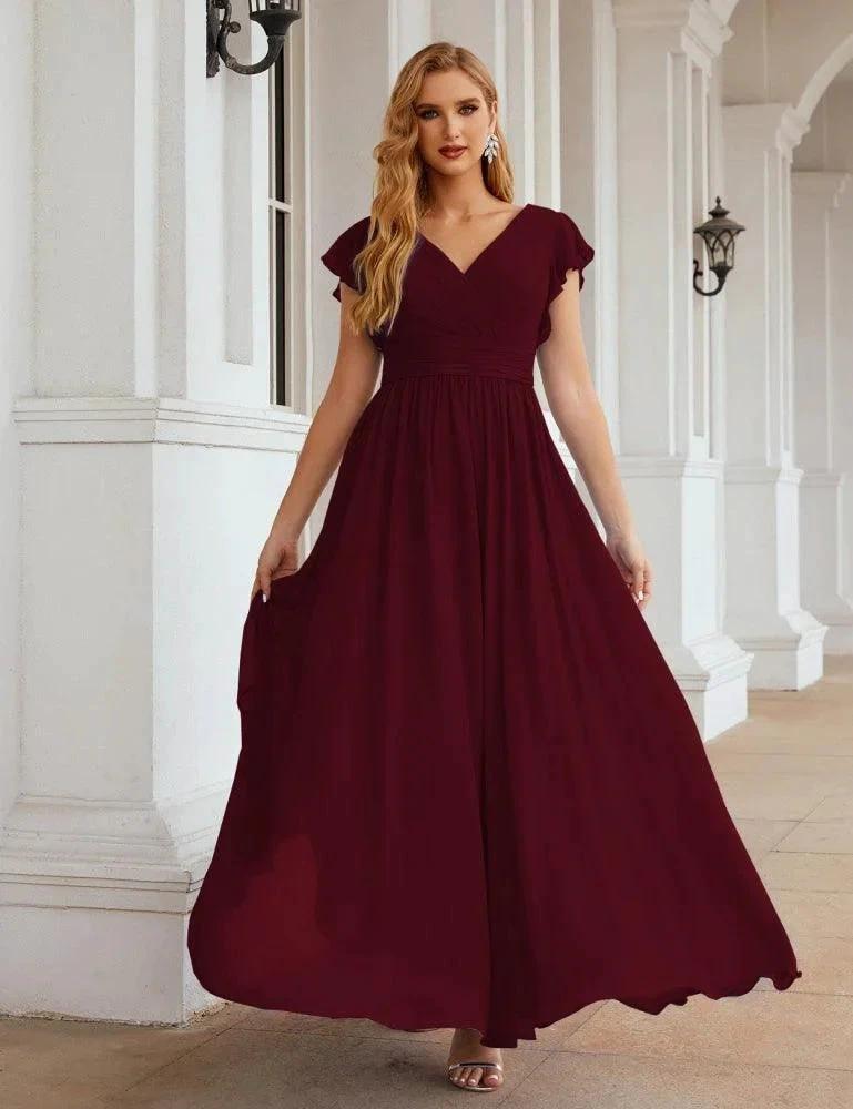 Numbersea V-Neck Bridesmaid Dress Floor Length Backless Formal Evening Dress 28024 by numbersea