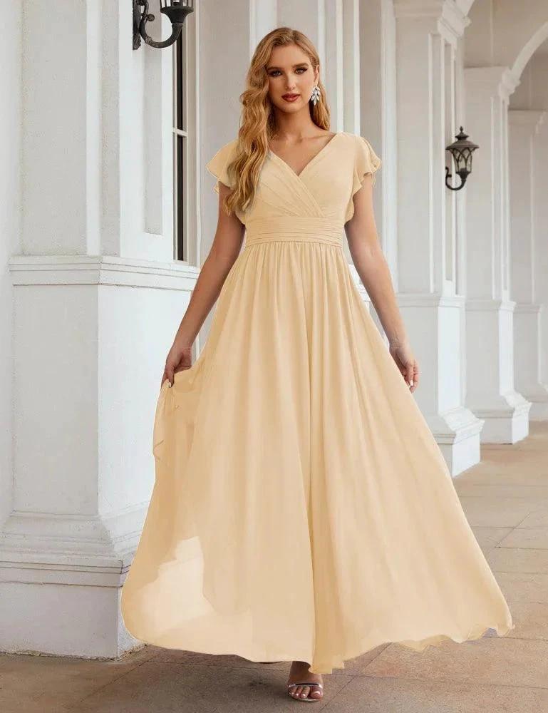 Numbersea V-Neck Bridesmaid Dress Floor Length Backless Formal Evening Dress 28024 by numbersea
