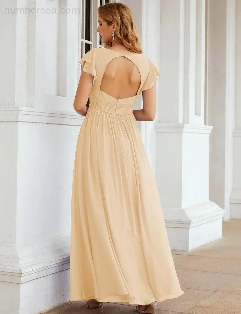 ZapDress V-Neck Bridesmaid Dress Floor Length Backless Formal Evening Dress 28024 (ZD17052)