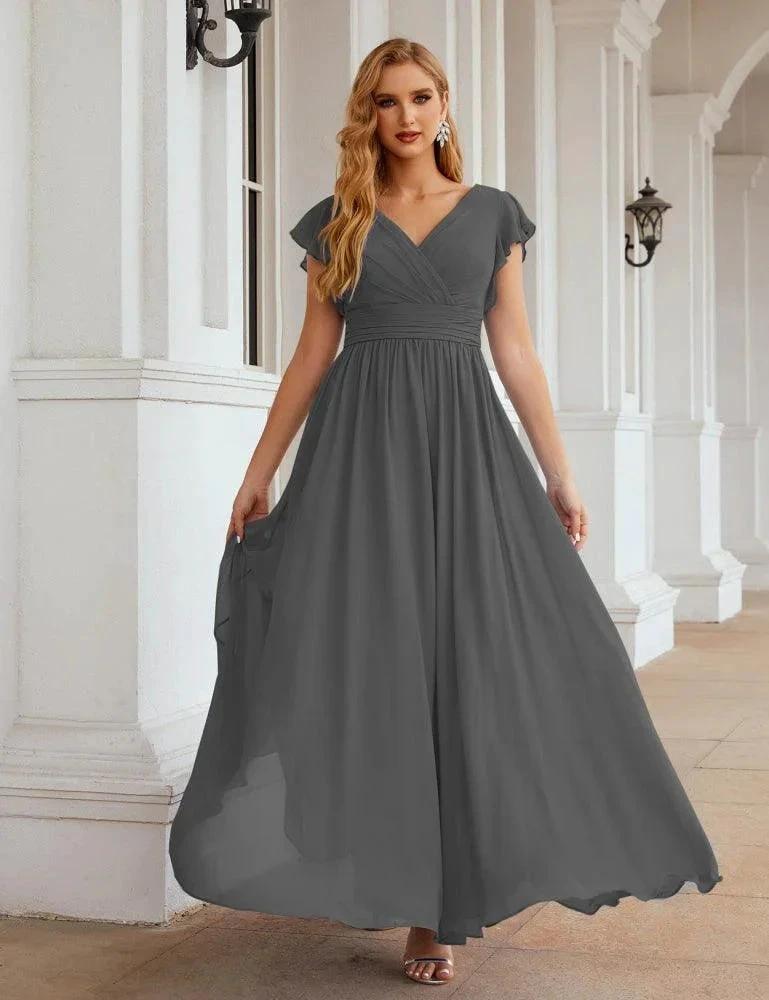 Numbersea V-Neck Bridesmaid Dress Floor Length Backless Formal Evening Dress 28024 by numbersea