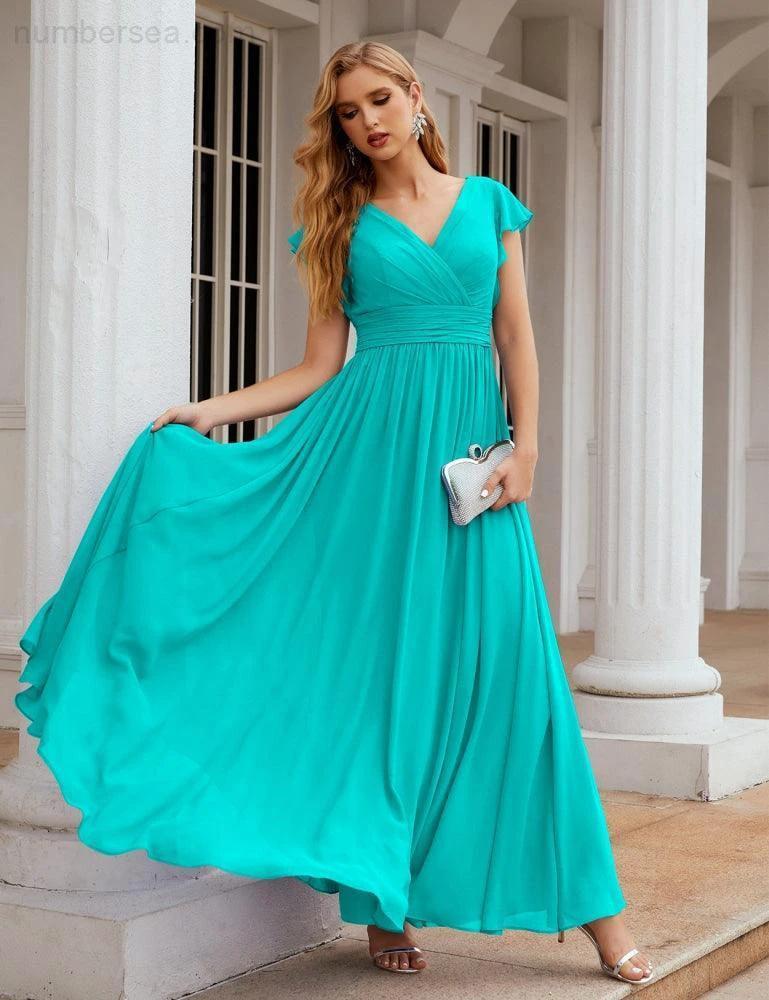 ZapDress V-Neck Bridesmaid Dress Floor Length Backless Formal Evening Dress 28024 (ZD17052)
