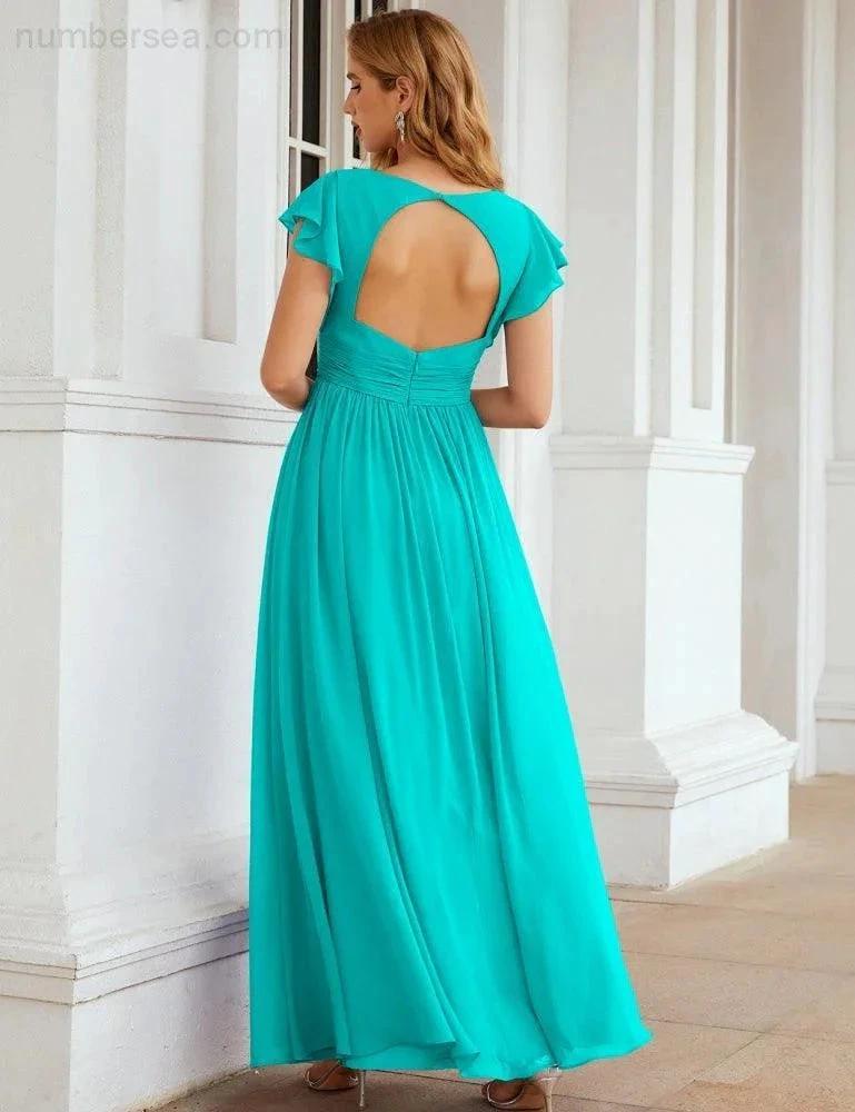 ZapDress V-Neck Bridesmaid Dress Floor Length Backless Formal Evening Dress 28024 (ZD17052)