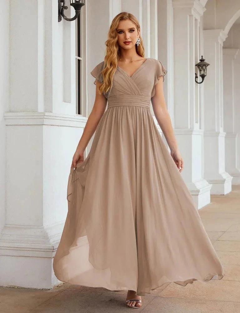 Numbersea V-Neck Bridesmaid Dress Floor Length Backless Formal Evening Dress 28024 by numbersea
