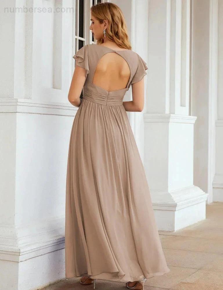 ZapDress V-Neck Bridesmaid Dress Floor Length Backless Formal Evening Dress 28024 (ZD17052)