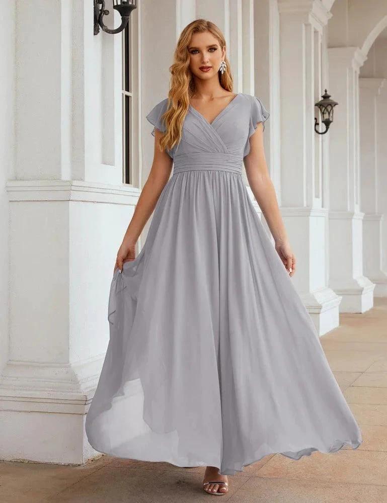 Numbersea V-Neck Bridesmaid Dress Floor Length Backless Formal Evening Dress 28024 by numbersea