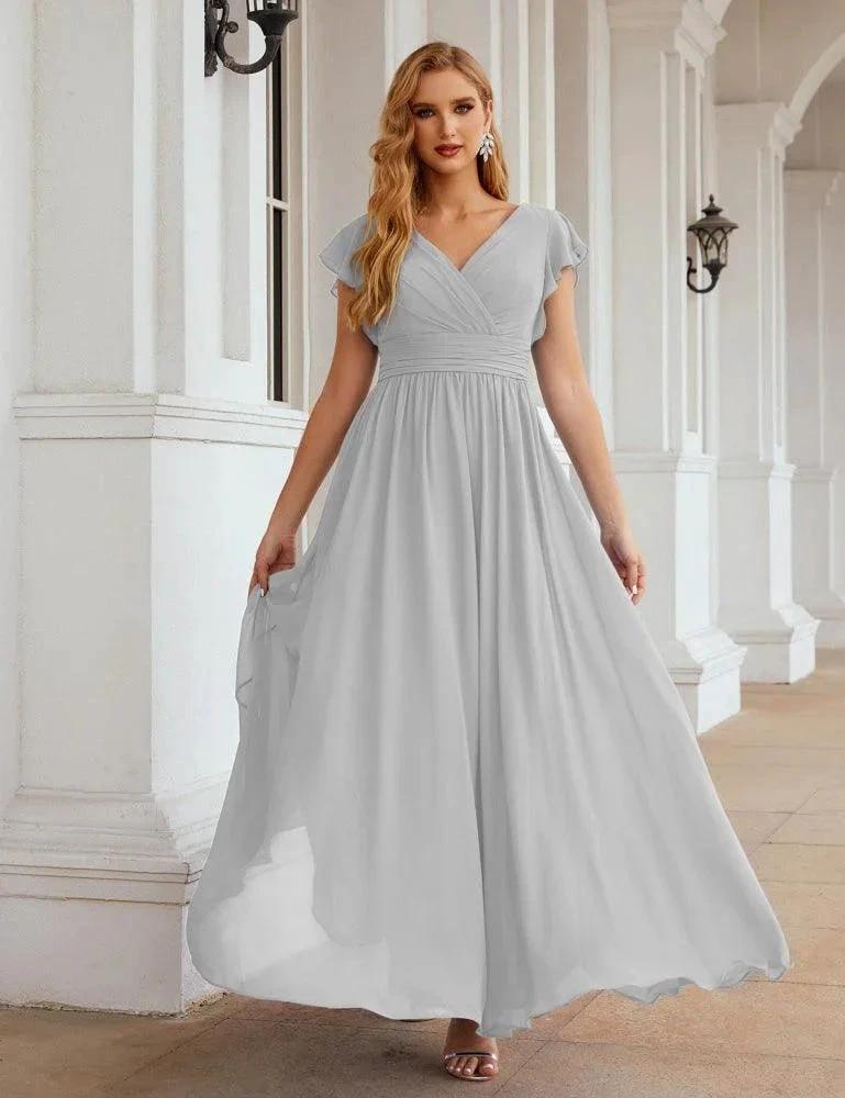 Numbersea V-Neck Bridesmaid Dress Floor Length Backless Formal Evening Dress 28024 by numbersea