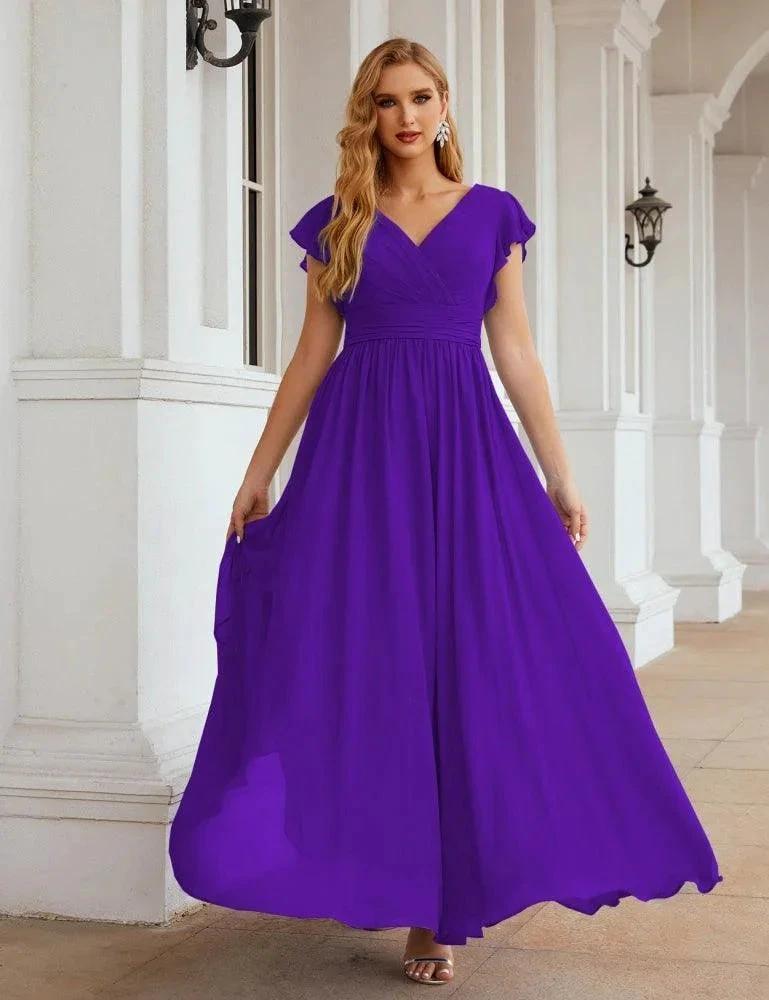 Numbersea V-Neck Bridesmaid Dress Floor Length Backless Formal Evening Dress 28024 by numbersea