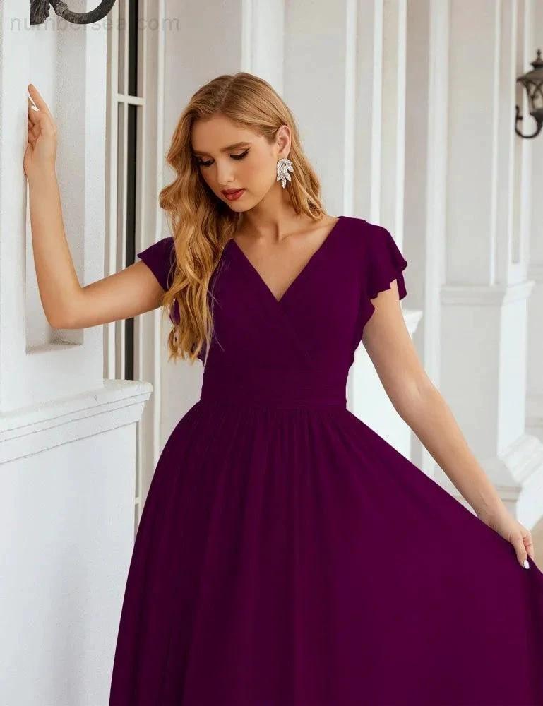 ZapDress V-Neck Bridesmaid Dress Floor Length Backless Formal Evening Dress 28024 (ZD17052)