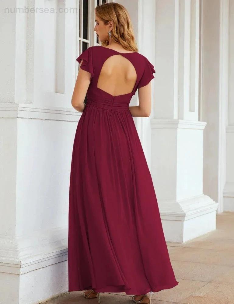 ZapDress V-Neck Bridesmaid Dress Floor Length Backless Formal Evening Dress 28024 (ZD17052)