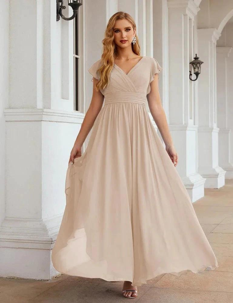 Numbersea V-Neck Bridesmaid Dress Floor Length Backless Formal Evening Dress 28024 by numbersea