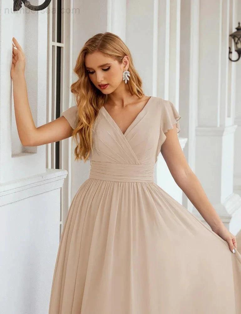 ZapDress V-Neck Bridesmaid Dress Floor Length Backless Formal Evening Dress 28024 (ZD17052)