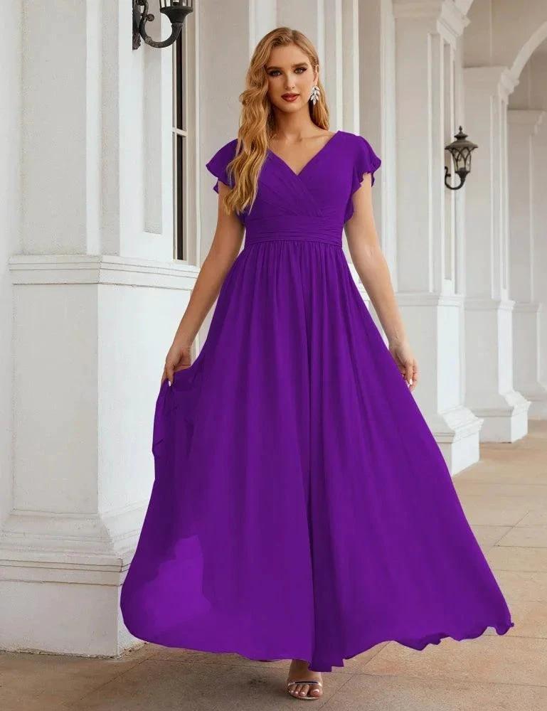 Numbersea V-Neck Bridesmaid Dress Floor Length Backless Formal Evening Dress 28024 by numbersea
