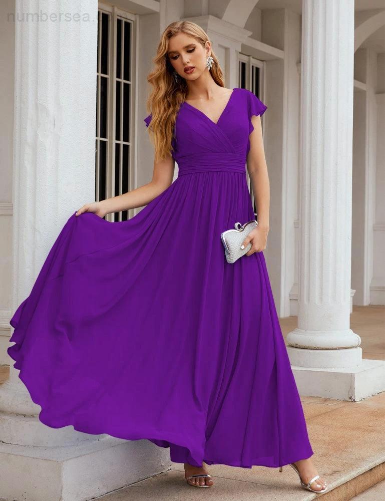 ZapDress V-Neck Bridesmaid Dress Floor Length Backless Formal Evening Dress 28024 (ZD17052)