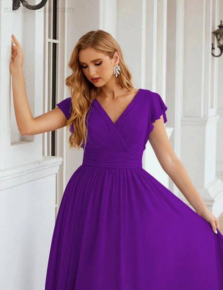 ZapDress V-Neck Bridesmaid Dress Floor Length Backless Formal Evening Dress 28024 (ZD17052)