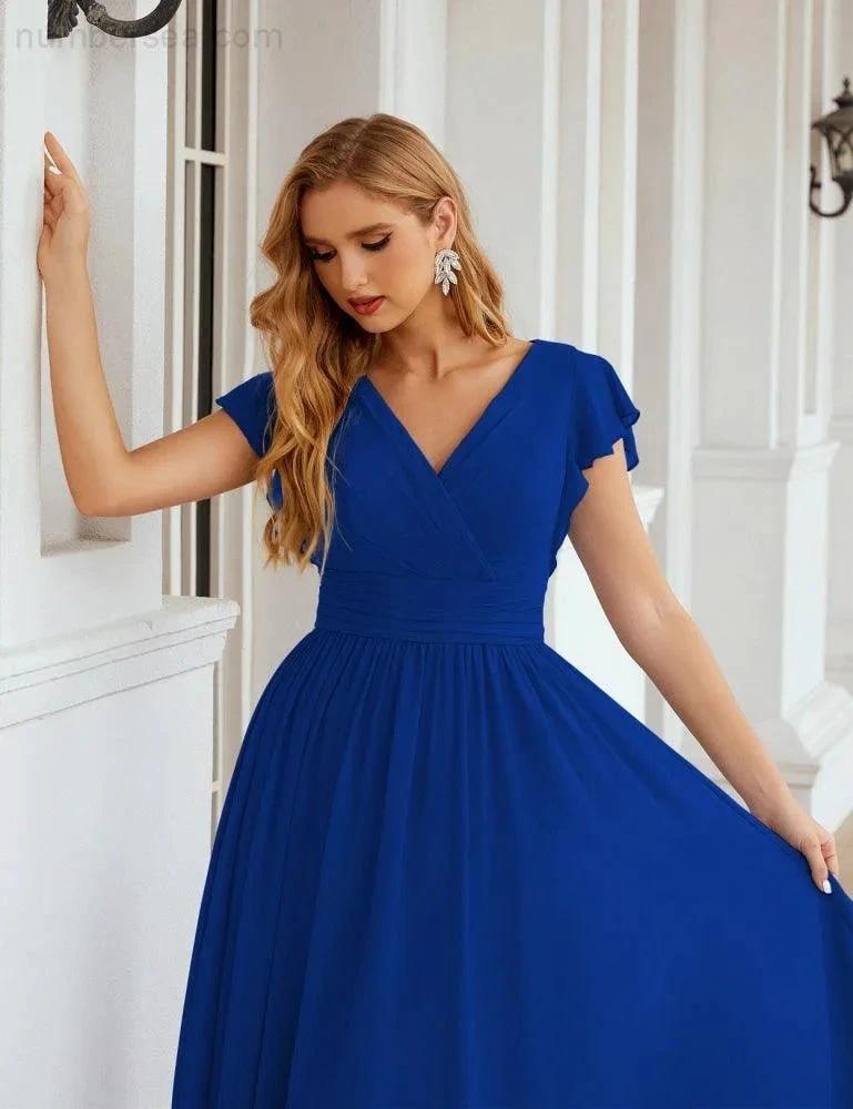 ZapDress V-Neck Bridesmaid Dress Floor Length Backless Formal Evening Dress 28024 (ZD17052)