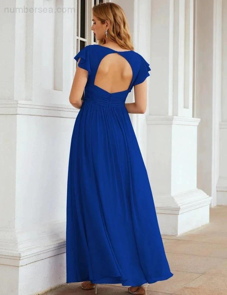 ZapDress V-Neck Bridesmaid Dress Floor Length Backless Formal Evening Dress 28024 (ZD17052)