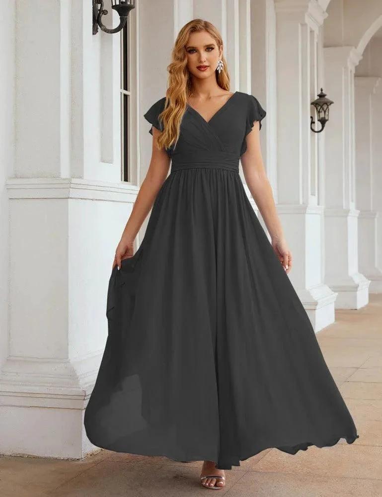 Numbersea V-Neck Bridesmaid Dress Floor Length Backless Formal Evening Dress 28024 by numbersea
