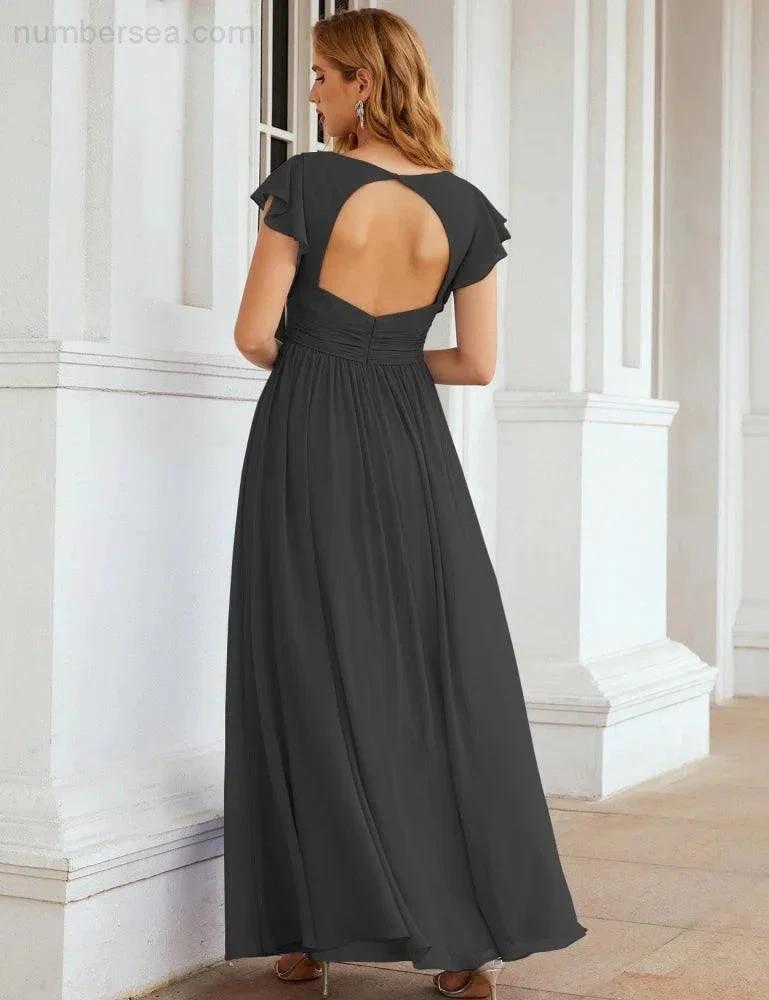 ZapDress V-Neck Bridesmaid Dress Floor Length Backless Formal Evening Dress 28024 (ZD17052)