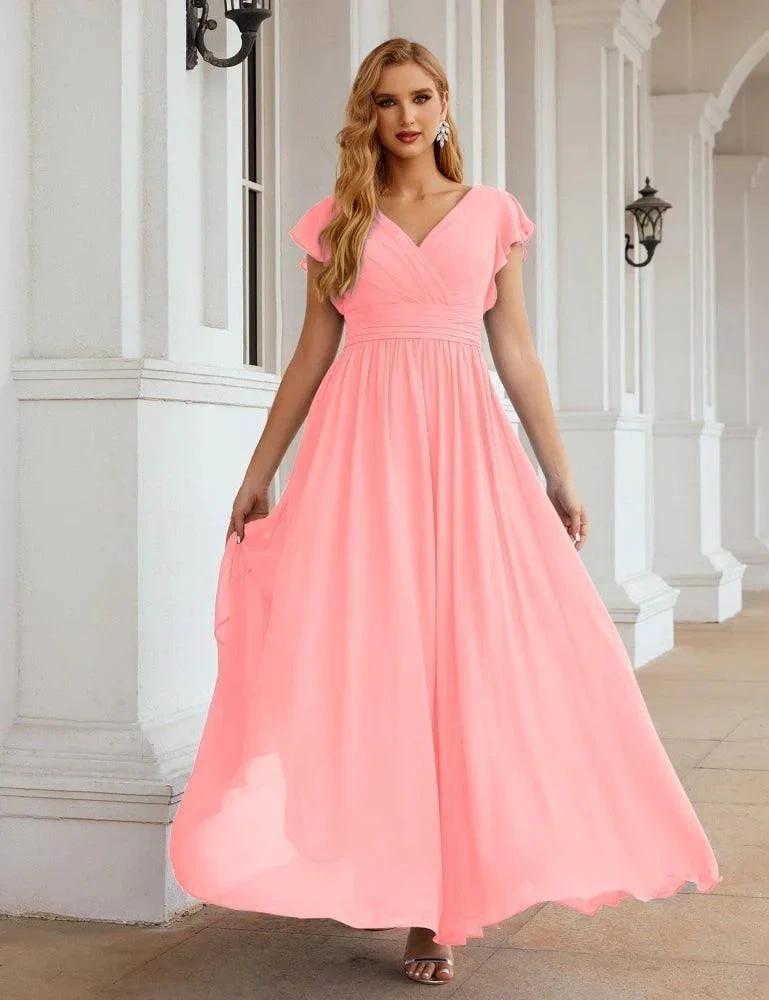 Numbersea V-Neck Bridesmaid Dress Floor Length Backless Formal Evening Dress 28024 by numbersea