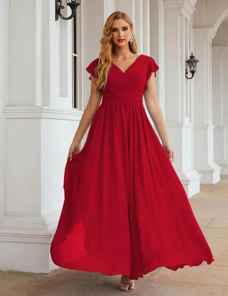 Numbersea V-Neck Bridesmaid Dress Floor Length Backless Formal Evening Dress 28024 by numbersea