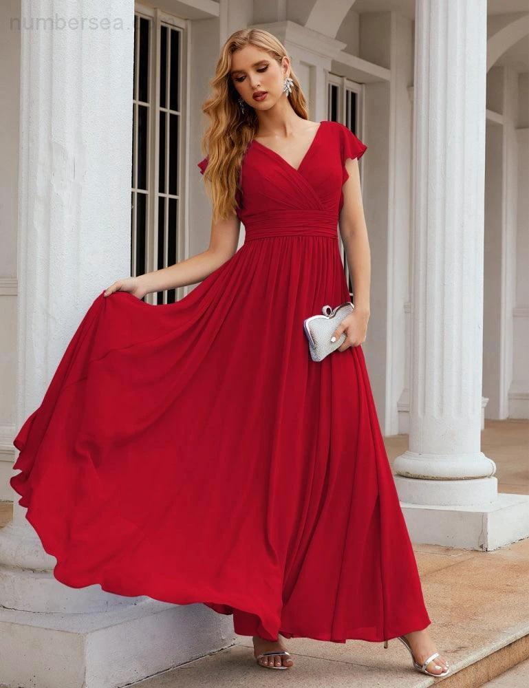 ZapDress V-Neck Bridesmaid Dress Floor Length Backless Formal Evening Dress 28024 (ZD17052)