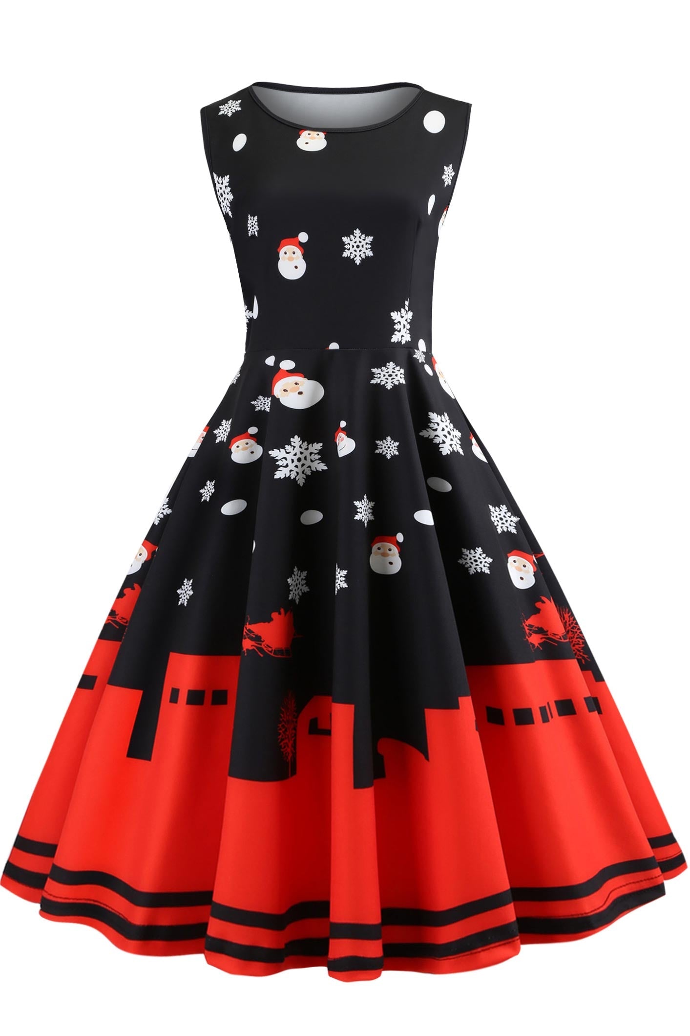 Christmas Vintage Printed Sleeveless Dress - Fashionpara