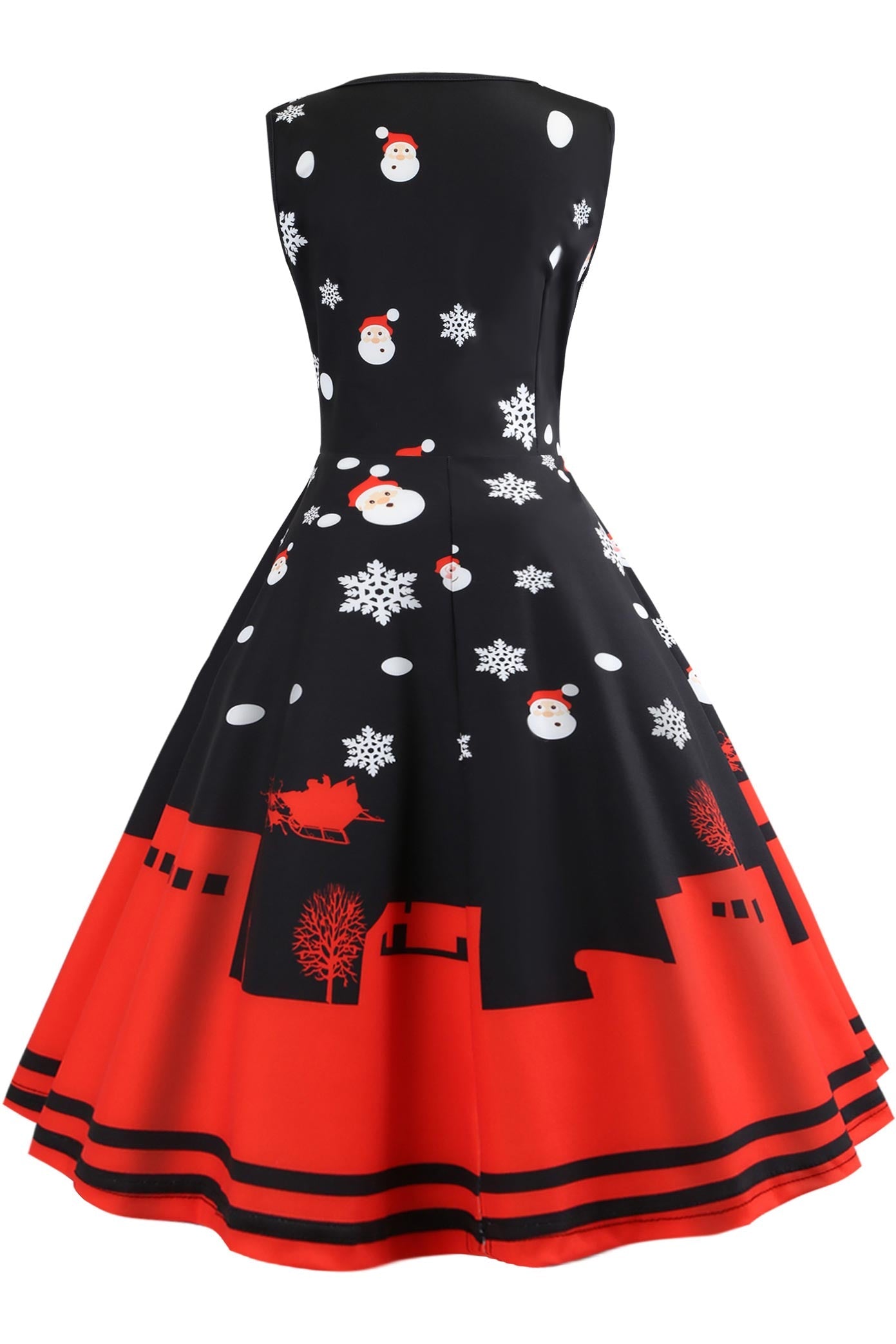 Christmas Vintage Printed Sleeveless Dress - Fashionpara