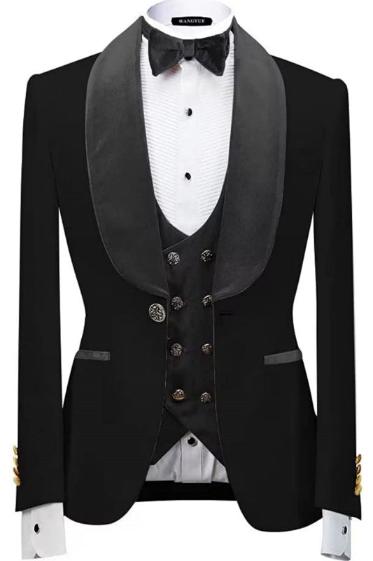 Classic Gray Shawl Lapel 3 Piece Velvet Wedding Suit