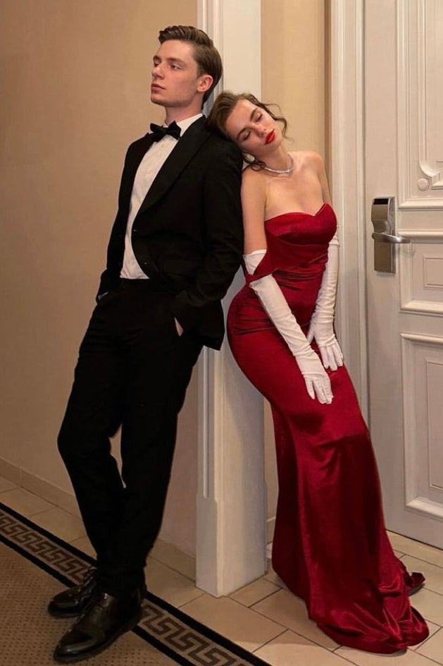 Classic Mermaid Sweetheart Red Long Prom Dress with Train - FashionDia