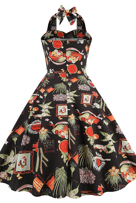 Classic Print Halter A-Line Party Dress - Fashionpara