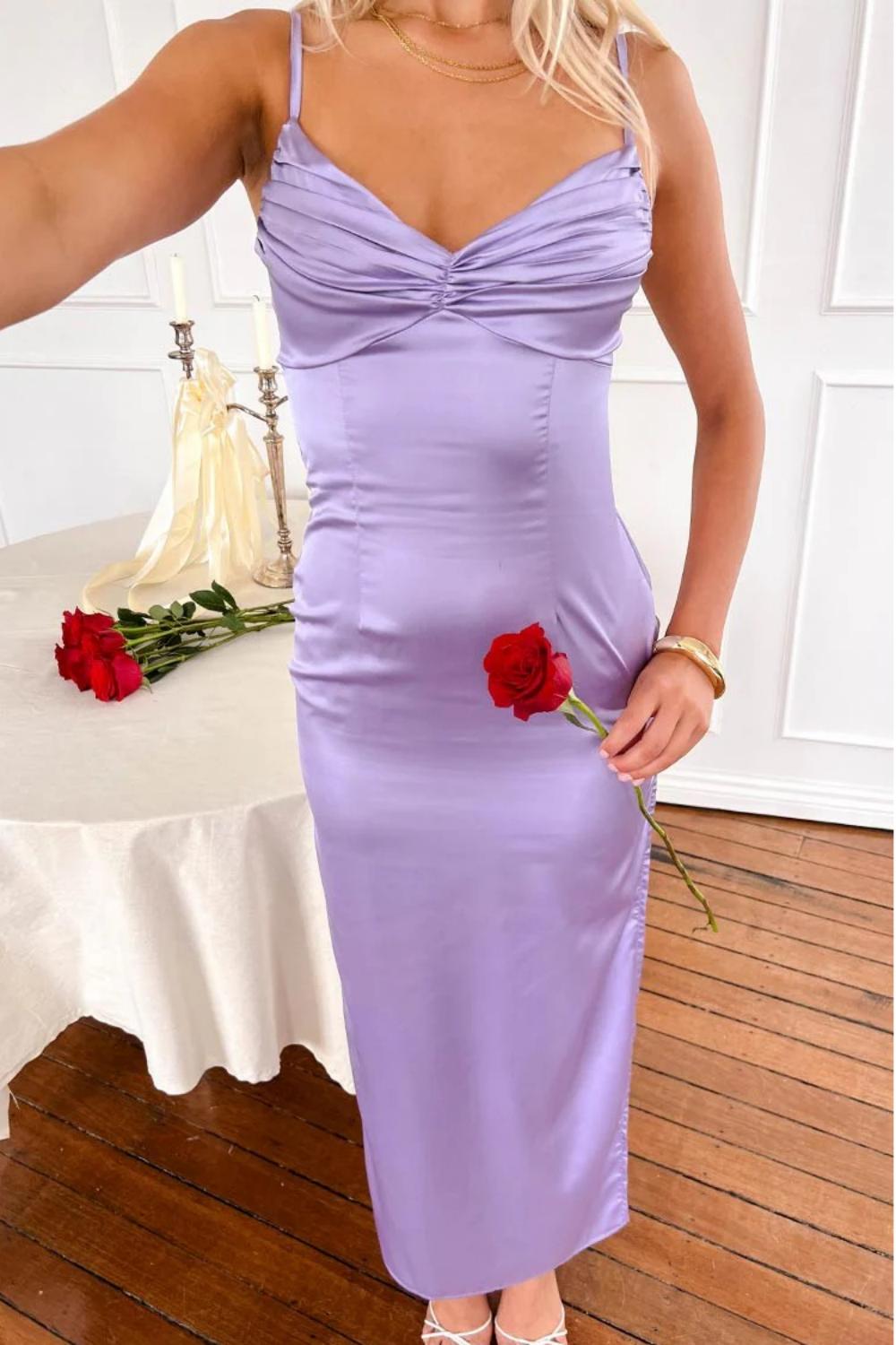 Classic Sheath Spaghetti Straps Candy Pink Long Prom Dress with Split Front