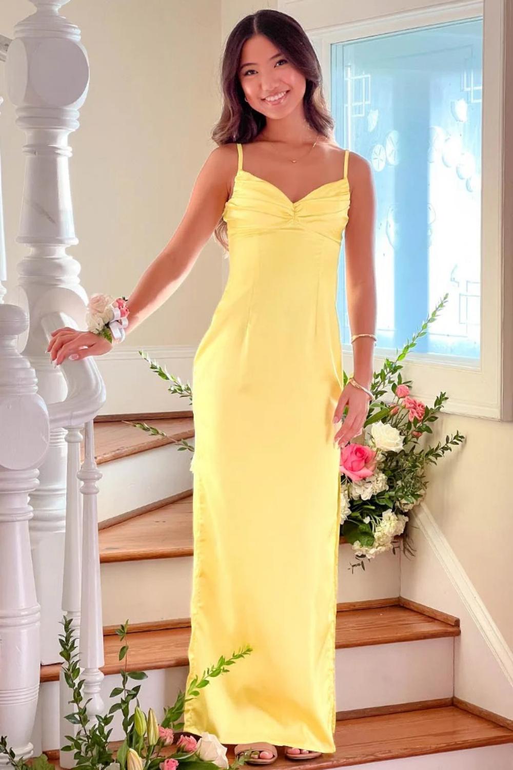 Classic Sheath Spaghetti Straps Candy Pink Long Prom Dress with Split Front