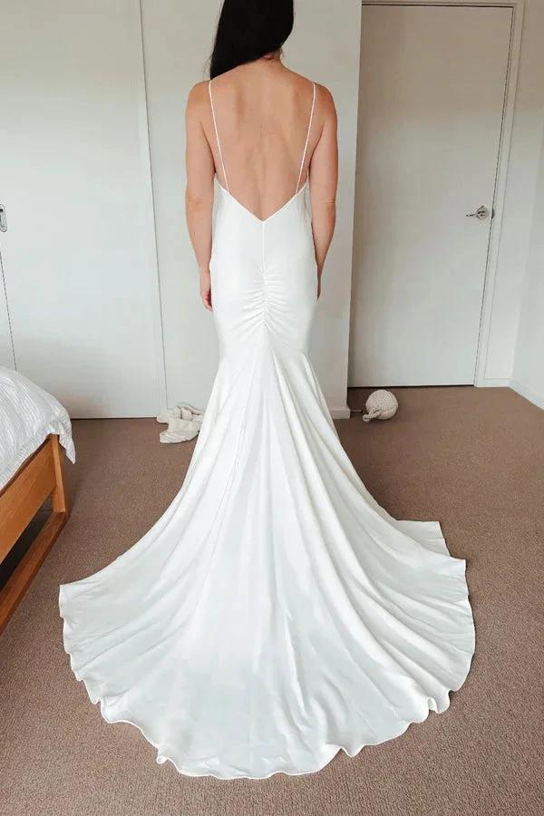 Classic Spaghetti Straps V-Neck Beach Simple Ivory Wedding Dress (ZD16172)