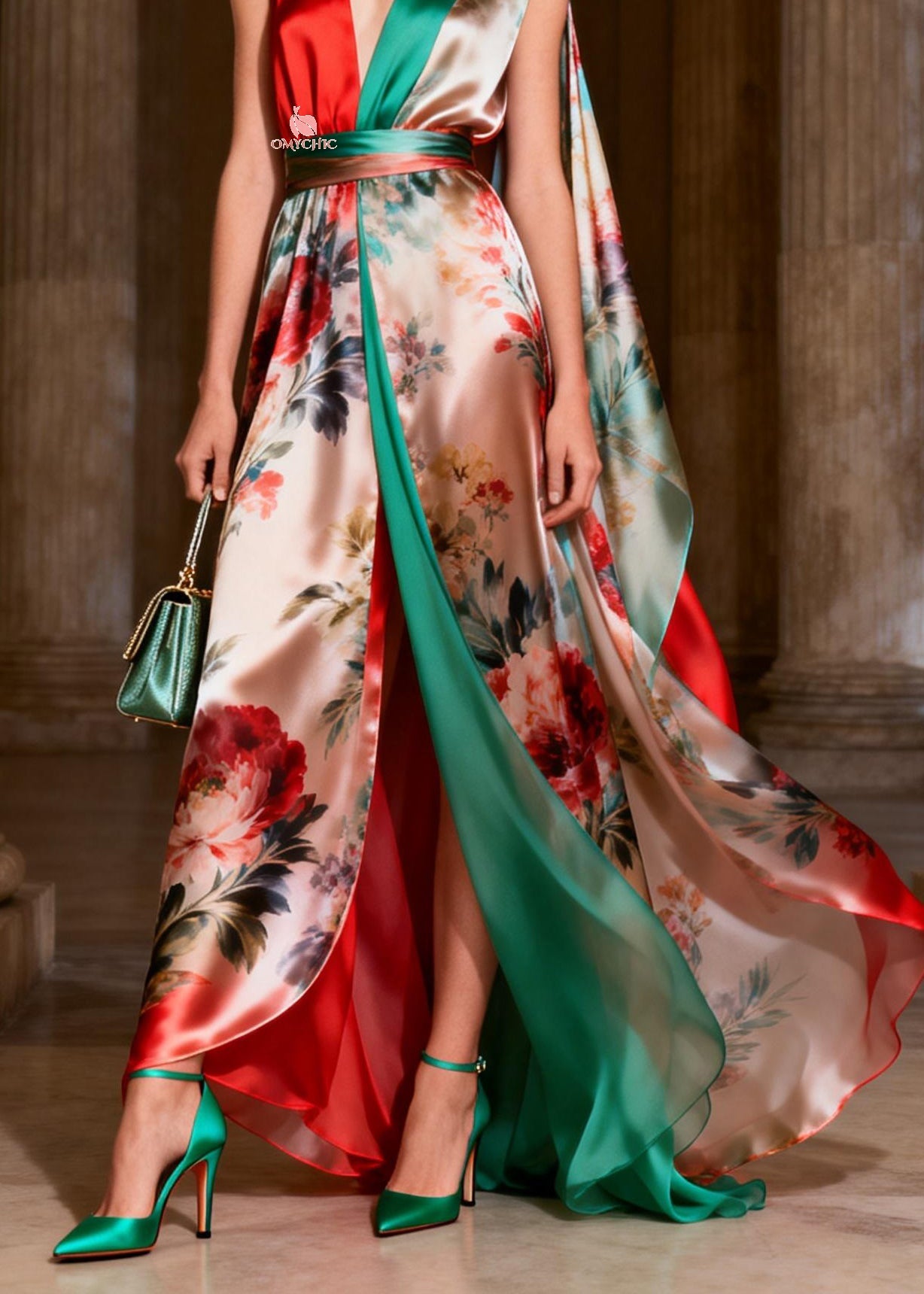 Classy Colorblock Print Tunic Silk Robe Dresses Sleeveless