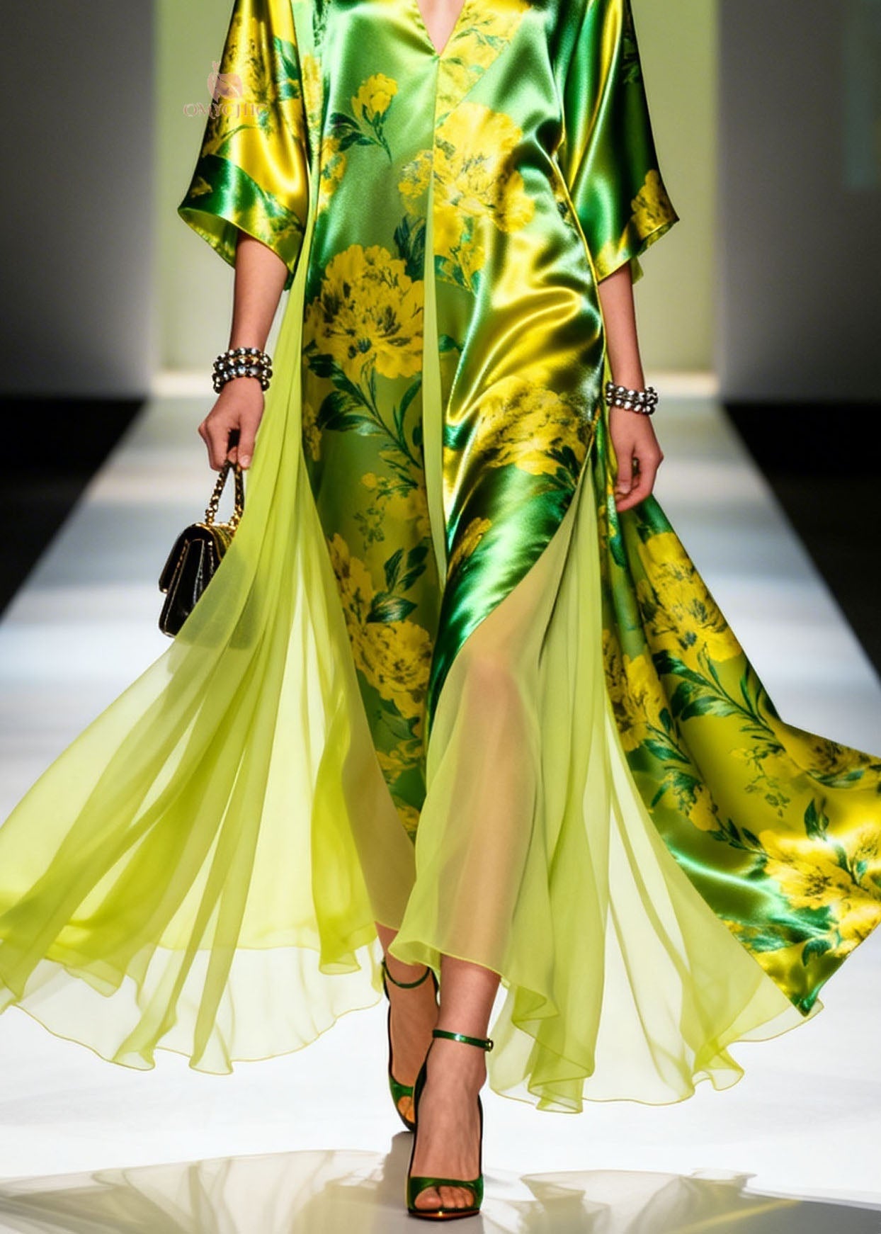 Classy V Neck Print Patchwork Silk Maxi Dresses Summer
